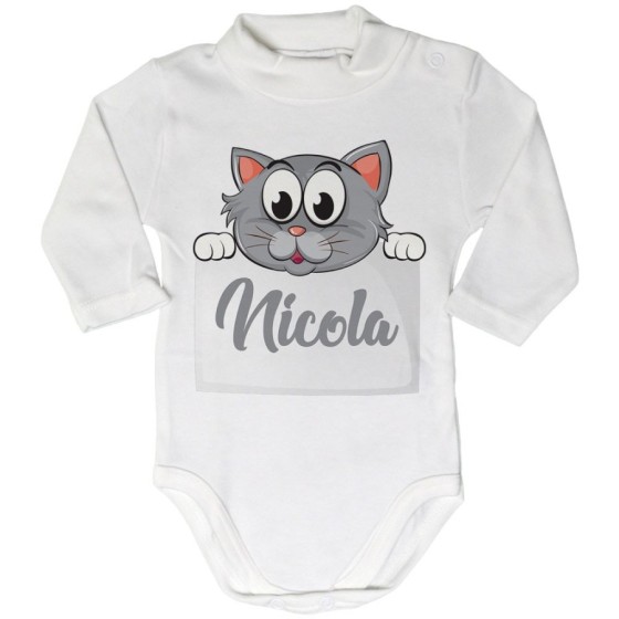 Body lupetto neonato personalizzato con nome baby gattino Divertenti