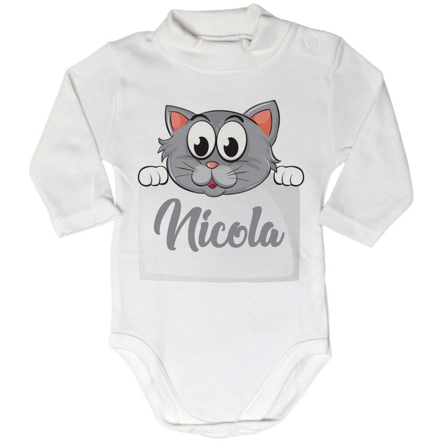 Body lupetto neonato personalizzato con nome baby gattino Divertenti