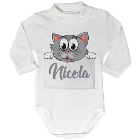 Body lupetto neonato personalizzato con nome baby gattino