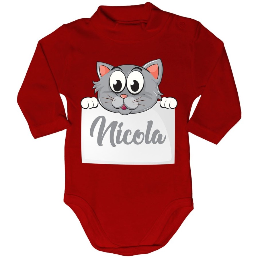 Body lupetto neonato personalizzato con nome baby gattino Divertenti