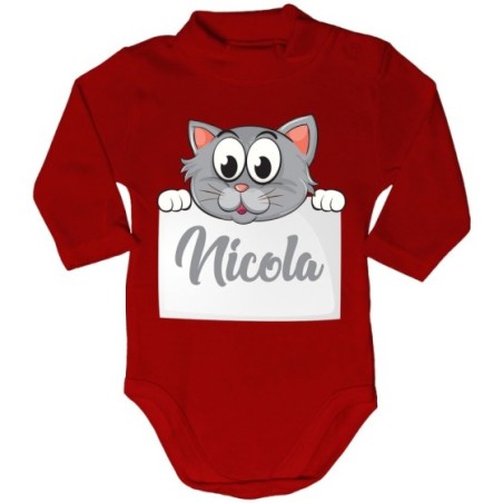 Body lupetto neonato personalizzato con nome baby gattino Divertenti