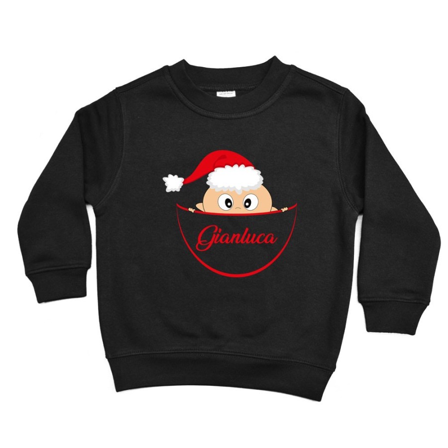 Felpa bambino personalizzata con nome bimbo con cappello natalizio Natale