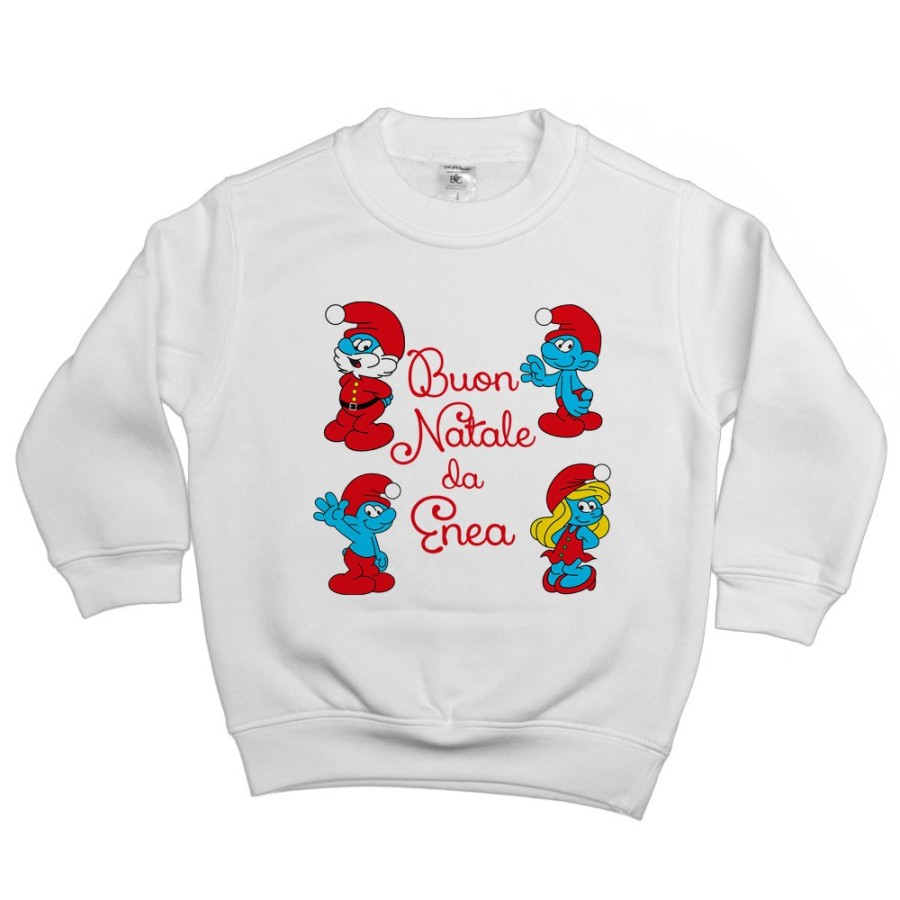 Felpa bambino personalizzata con nome buon natale dai puffi Natale