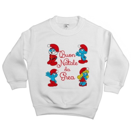 Felpa bambino personalizzata con nome buon natale dai puffi