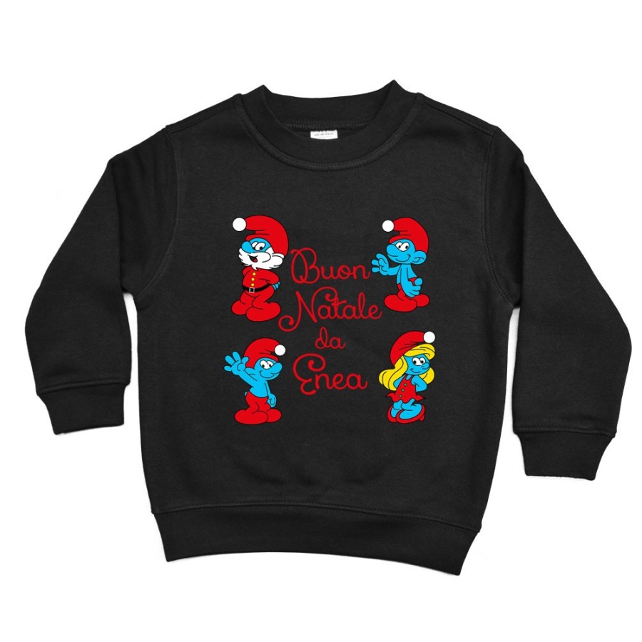Felpa bambino personalizzata con nome buon natale dai puffi Natale