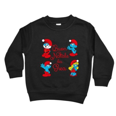 Felpa bambino personalizzata con nome buon natale dai puffi Natale
