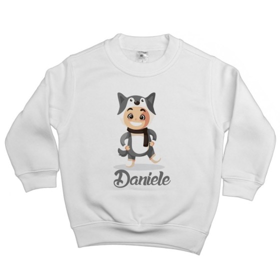 Felpa bambino personalizzata con nome baby lupo Natale