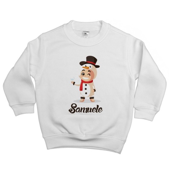 Felpa bambino personalizzata con nome baby pupazzo di neve Natale