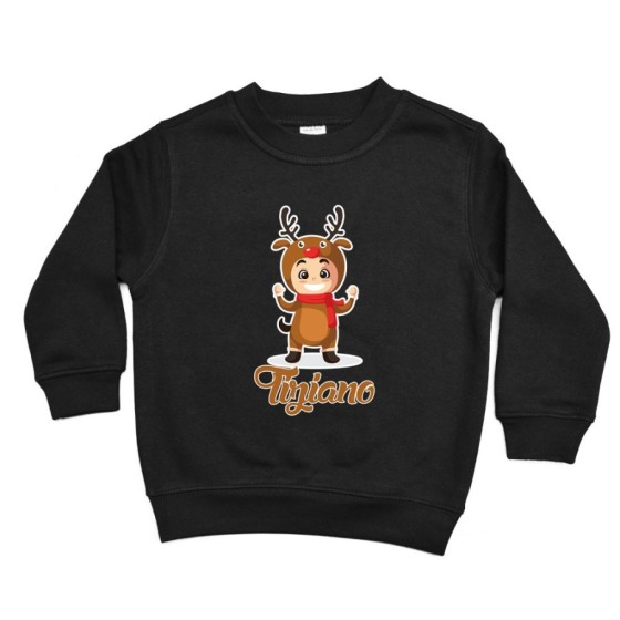 Felpa bambino personalizzata con nome baby renna con la sciarpa Natale