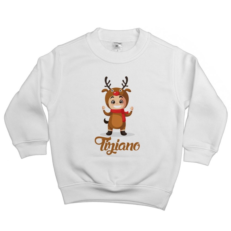 Felpa bambino personalizzata con nome baby renna con la sciarpa Natale