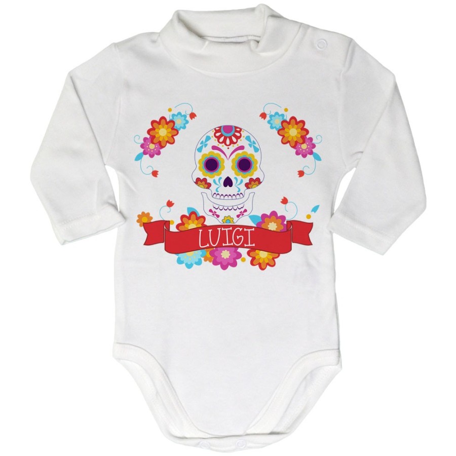 Body lupetto neonato personalizzato con nome flower skull Divertenti