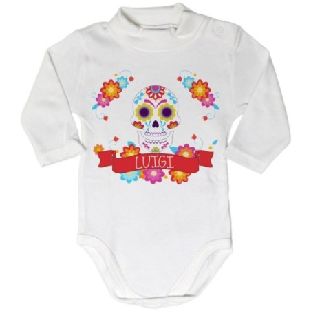 Body lupetto neonato personalizzato con nome flower skull