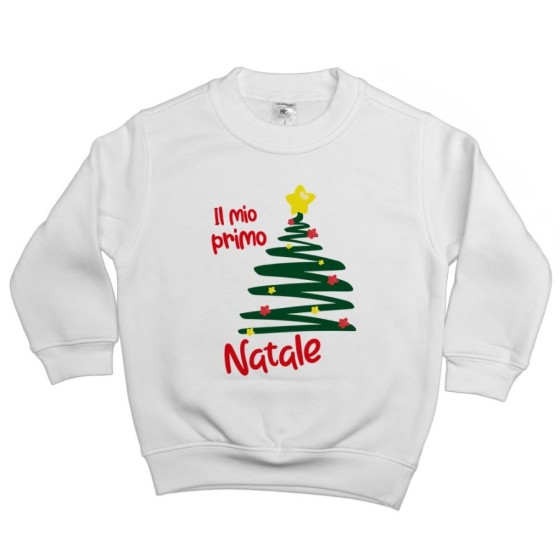 Felpa bambino personalizzabile con nome il mio primo natale con albero e addobbi natalizi Natale