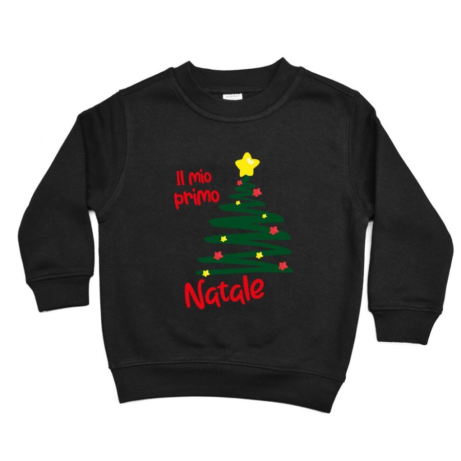 Felpa bambino personalizzabile con nome il mio primo natale con albero e addobbi natalizi Natale