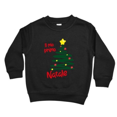 Felpa bambino personalizzabile con nome il mio primo natale con albero e addobbi natalizi Natale