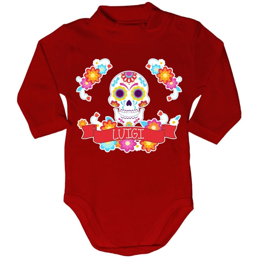 Body lupetto neonato personalizzato con nome flower skull Divertenti