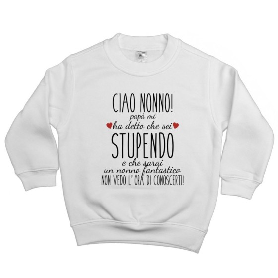 Felpa bambino ciao nonni papà mi ha detto che siete stupendi non vedo l'ora di conoscervi Per i nonni