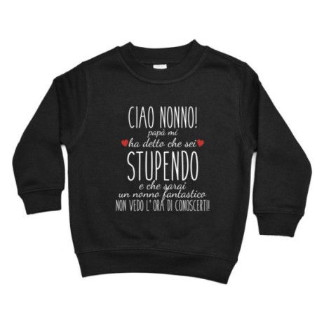 Felpa bambino ciao nonni papà mi ha detto che siete stupendi non vedo l'ora di conoscervi Per i nonni