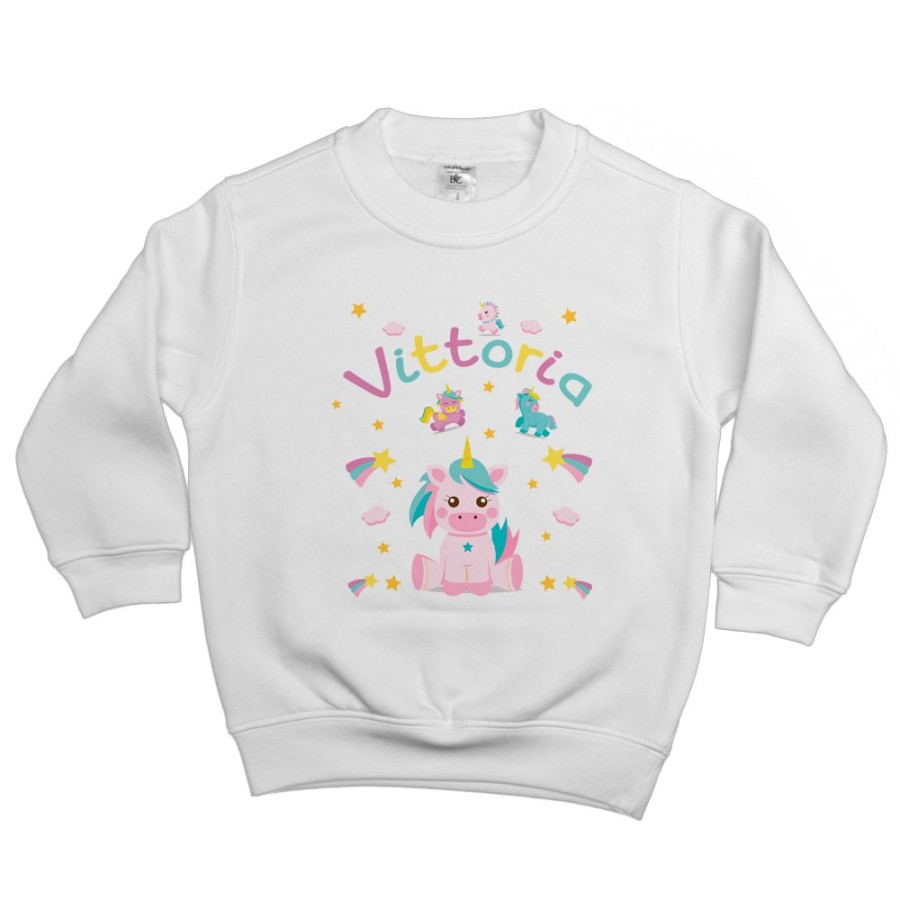 Felpa bambino personalizzata con nome baby unicorno con arcobaleno Unicorni