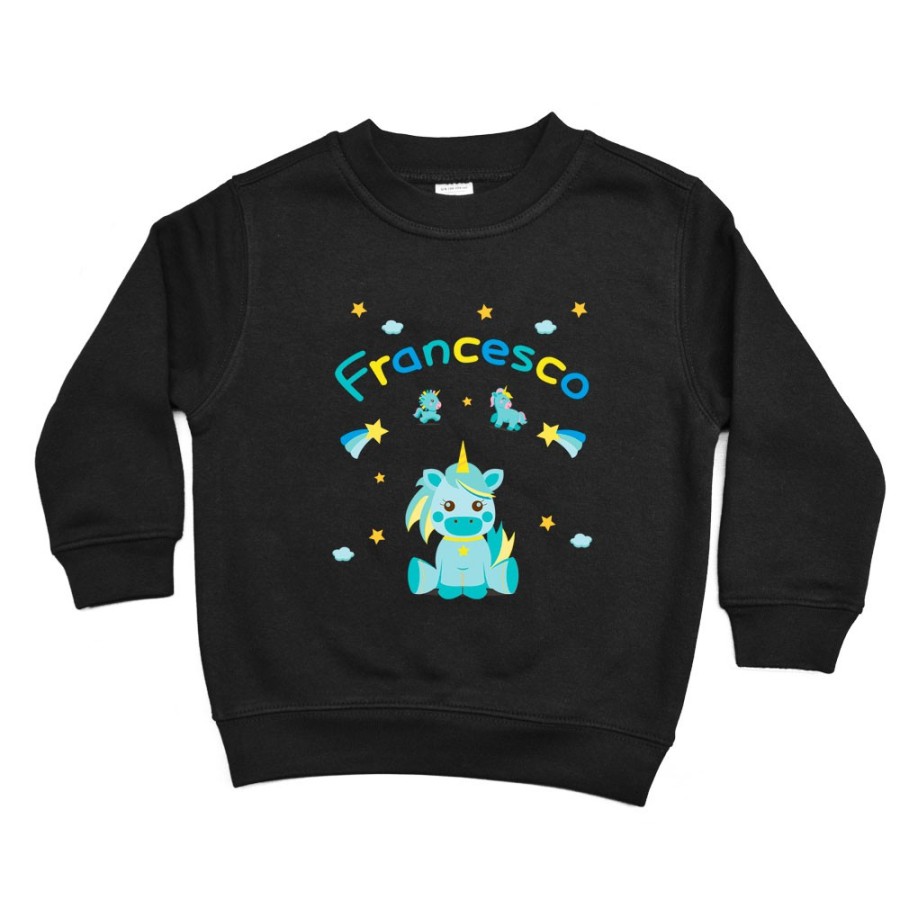 Felpa bambino personalizzata con nome baby unicorno con arcobaleno Unicorni