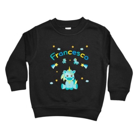 Felpa bambino personalizzata con nome baby unicorno con arcobaleno Unicorni