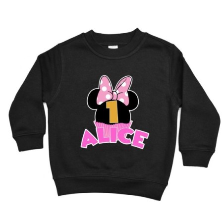 Felpa bambino personalizzata con nome festa a tema minnie cupcake Compleanno