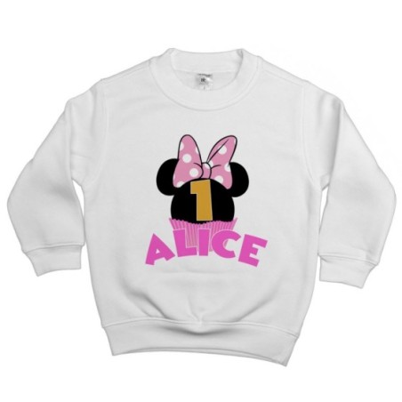 Felpa bambino personalizzata con nome festa a tema minnie cupcake Compleanno