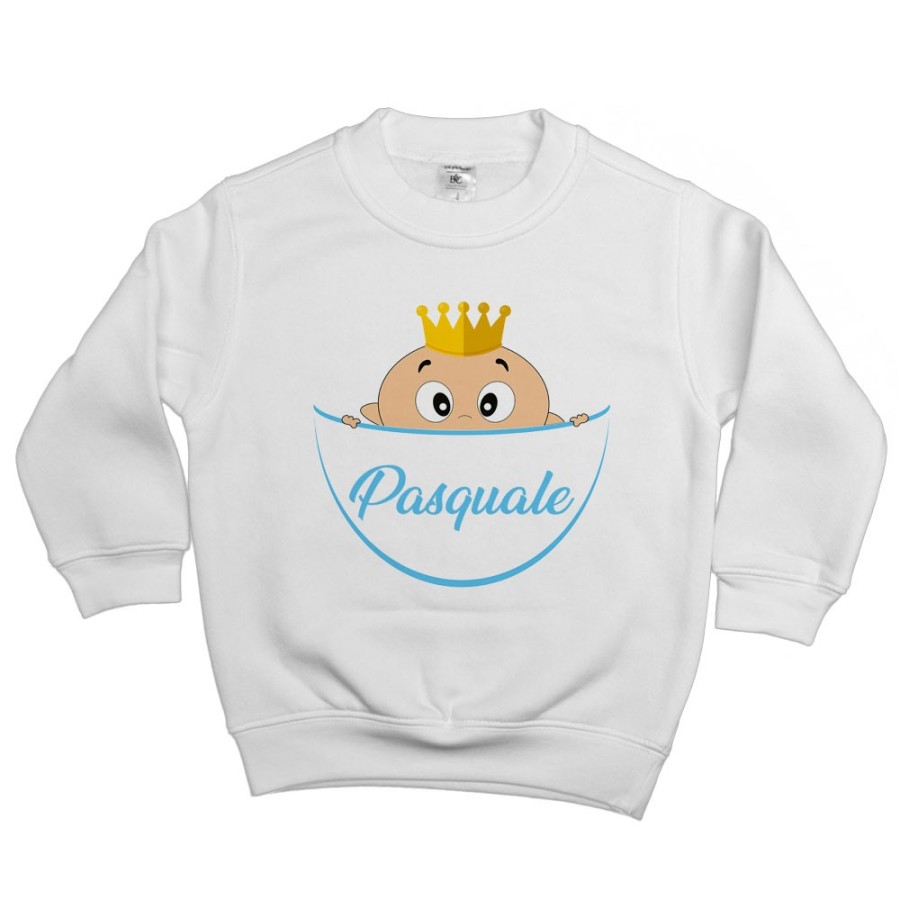 Felpa bambino personalizzata con nome bimbo bimba con la corona esce dalla tasca Divertenti