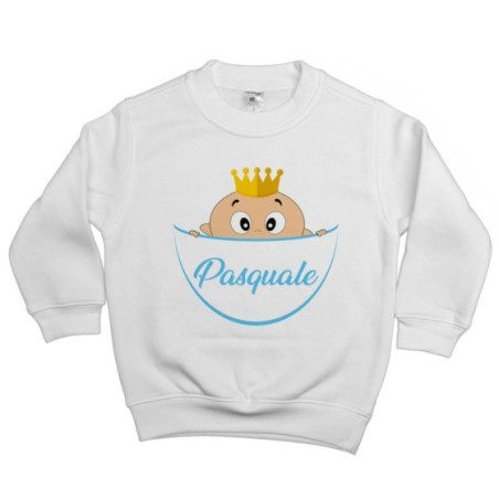 Felpa bambino personalizzata con nome bimbo bimba con la corona esce dalla tasca Divertenti