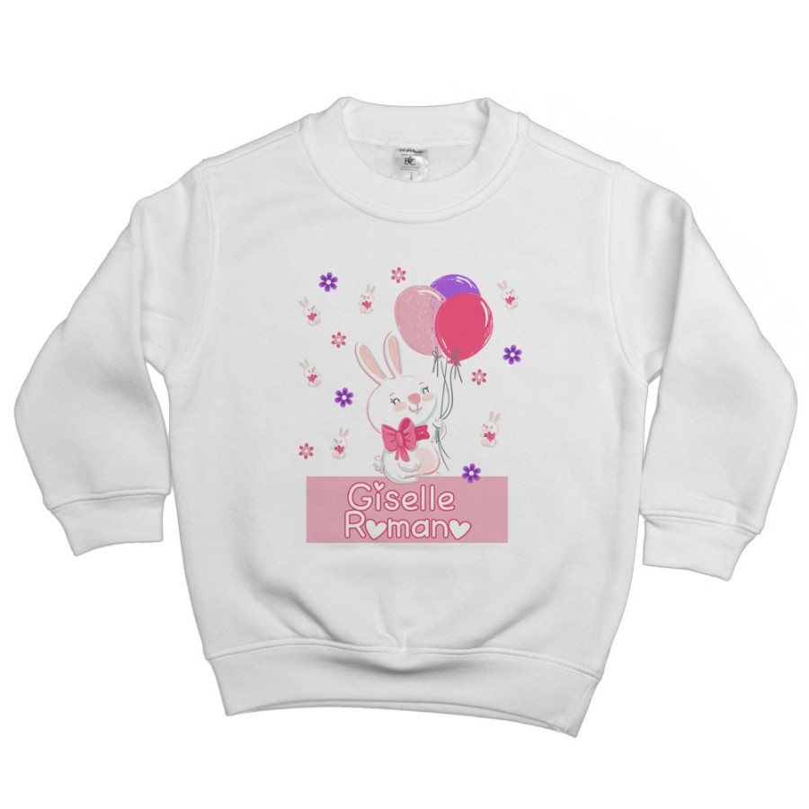 Felpa bambino personalizzata con nome coniglietto con palloncini colorati Divertenti