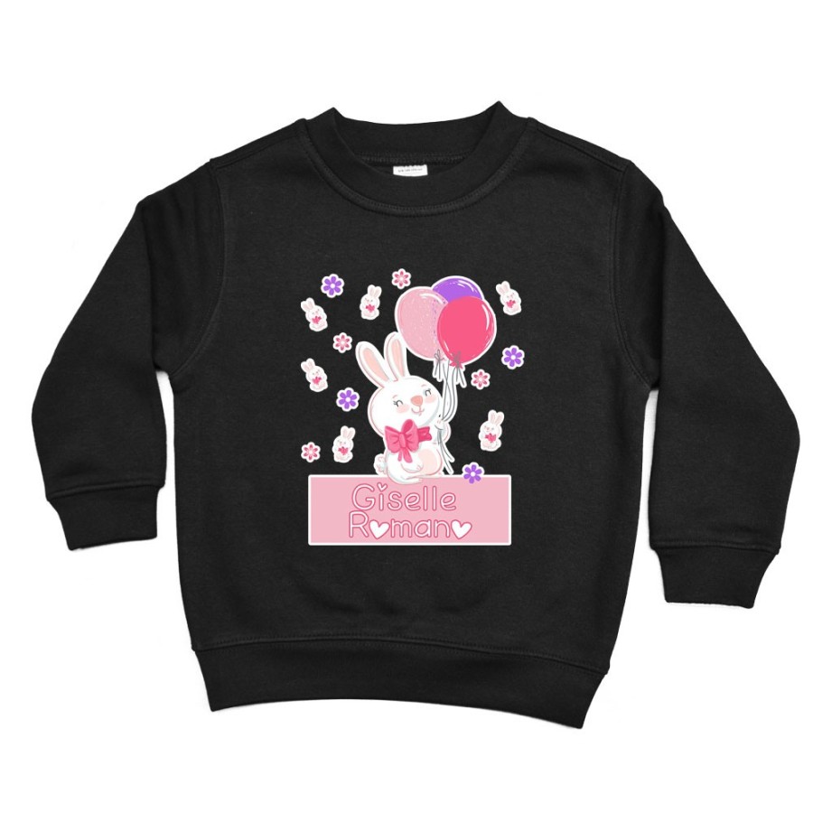 Felpa bambino personalizzata con nome coniglietto con palloncini colorati Divertenti