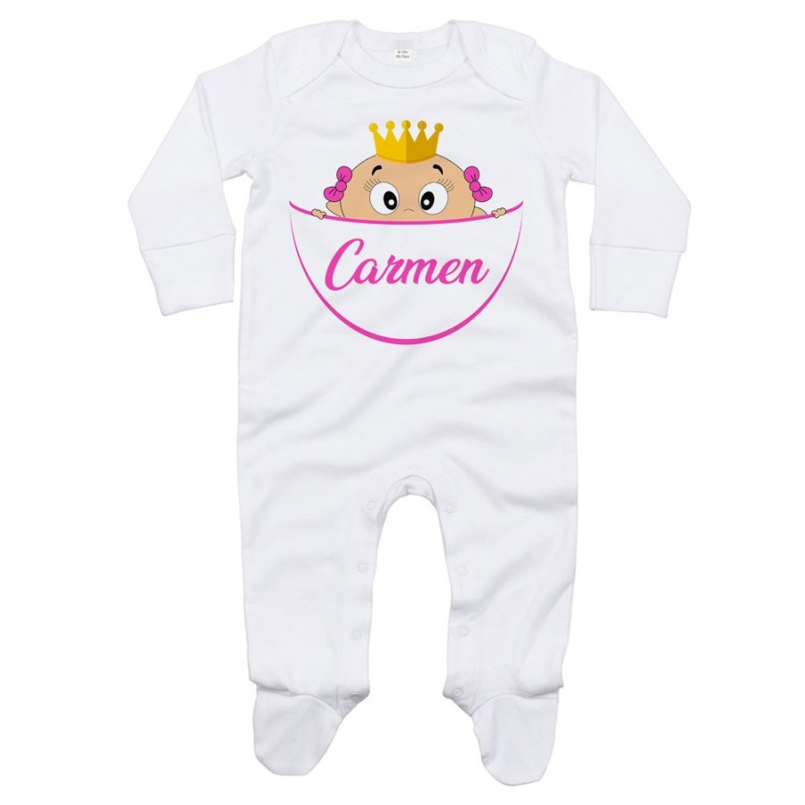 Tutina neonato personalizzata con nome bimbo bimba con la corona esce dalla tasca Divertenti