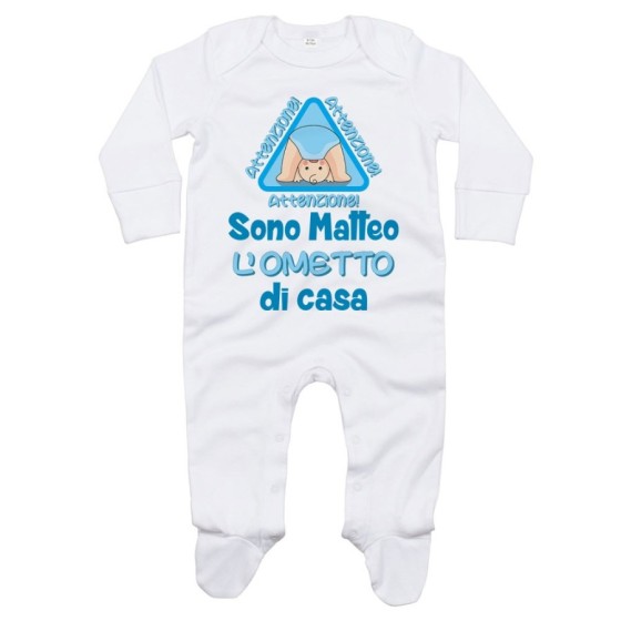 Tutina neonato personalizzata con nome attenzione sono l'ometto di casa Divertenti