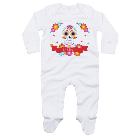 Tutina neonato personalizzata con nome flower skull Divertenti