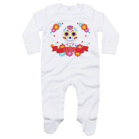 Tutina neonato personalizzata con nome flower skull