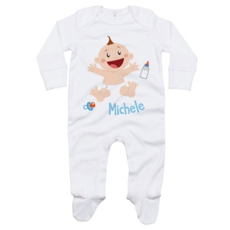 Tutina neonato personalizzata con nome bimbo con ciuccio...