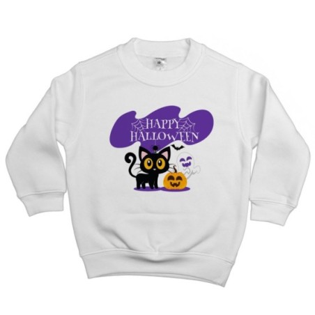 Felpa bambino happy halloween con gattino zucca e fantasmino