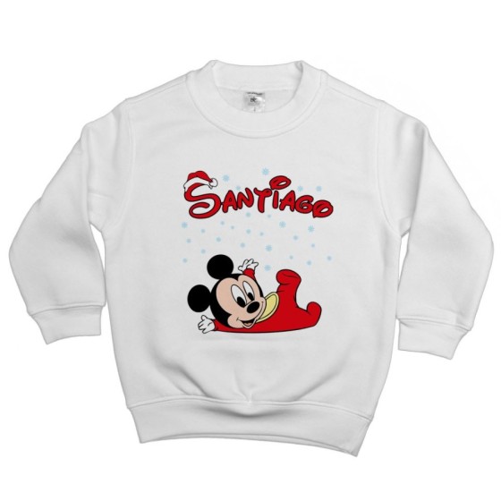 Felpa bambino personalizzata con nome baby topolino tra la neve Natale