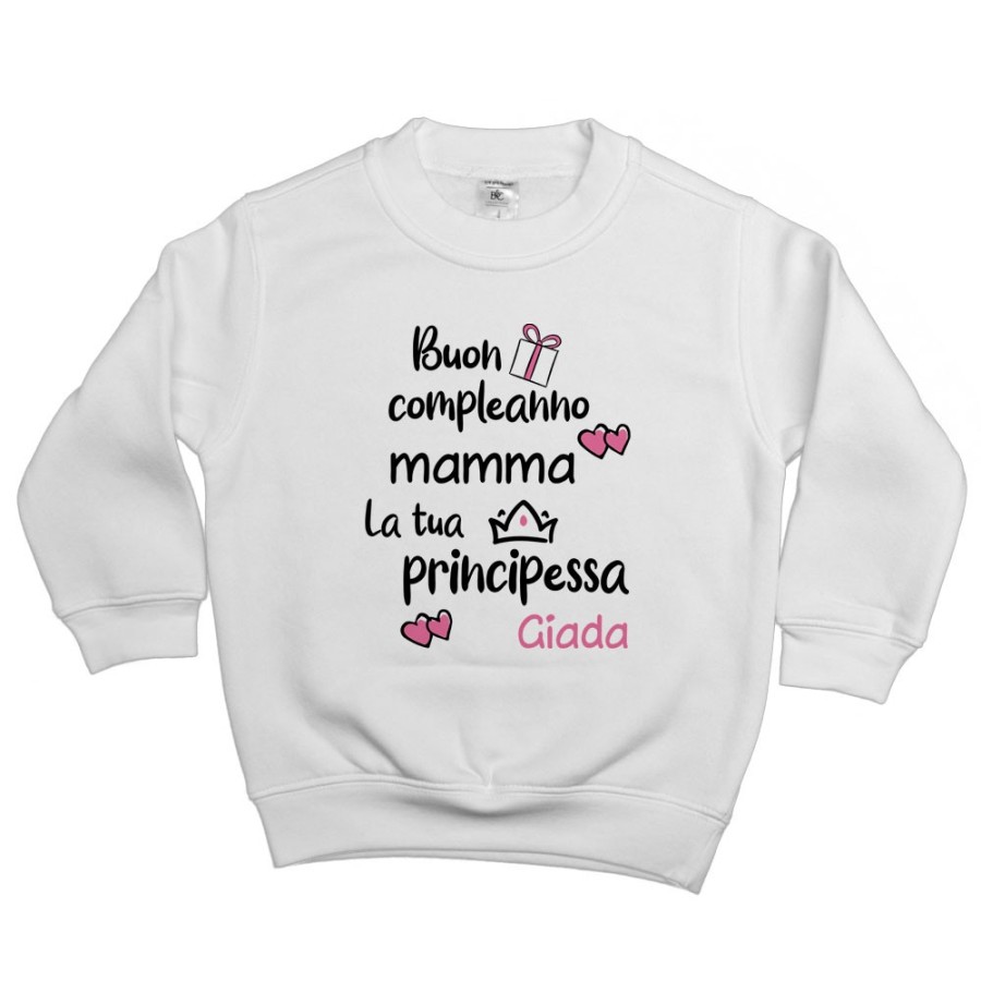 Felpa bambino personalizzata con nome buon compleanno mamma il tuo principe Per la mamma