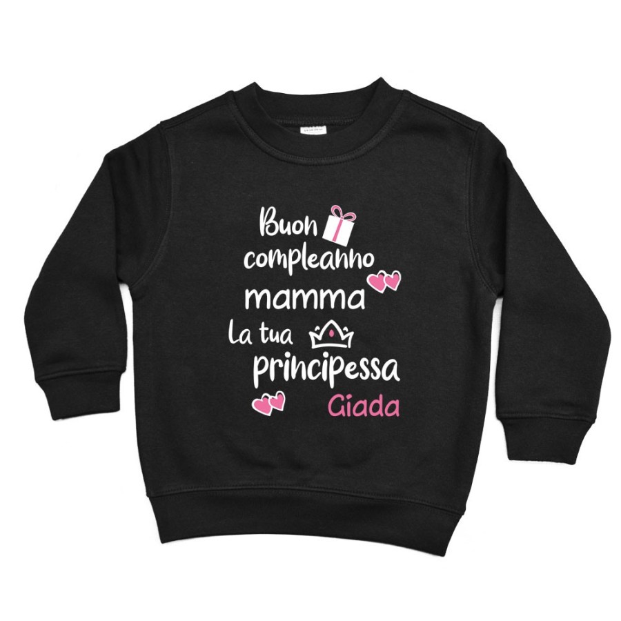 Felpa bambino personalizzata con nome buon compleanno mamma il tuo principe Per la mamma