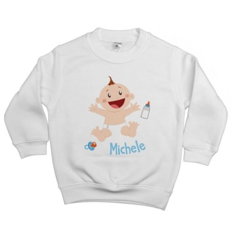 Felpa bambino personalizzata con nome bimbo con ciuccio e...