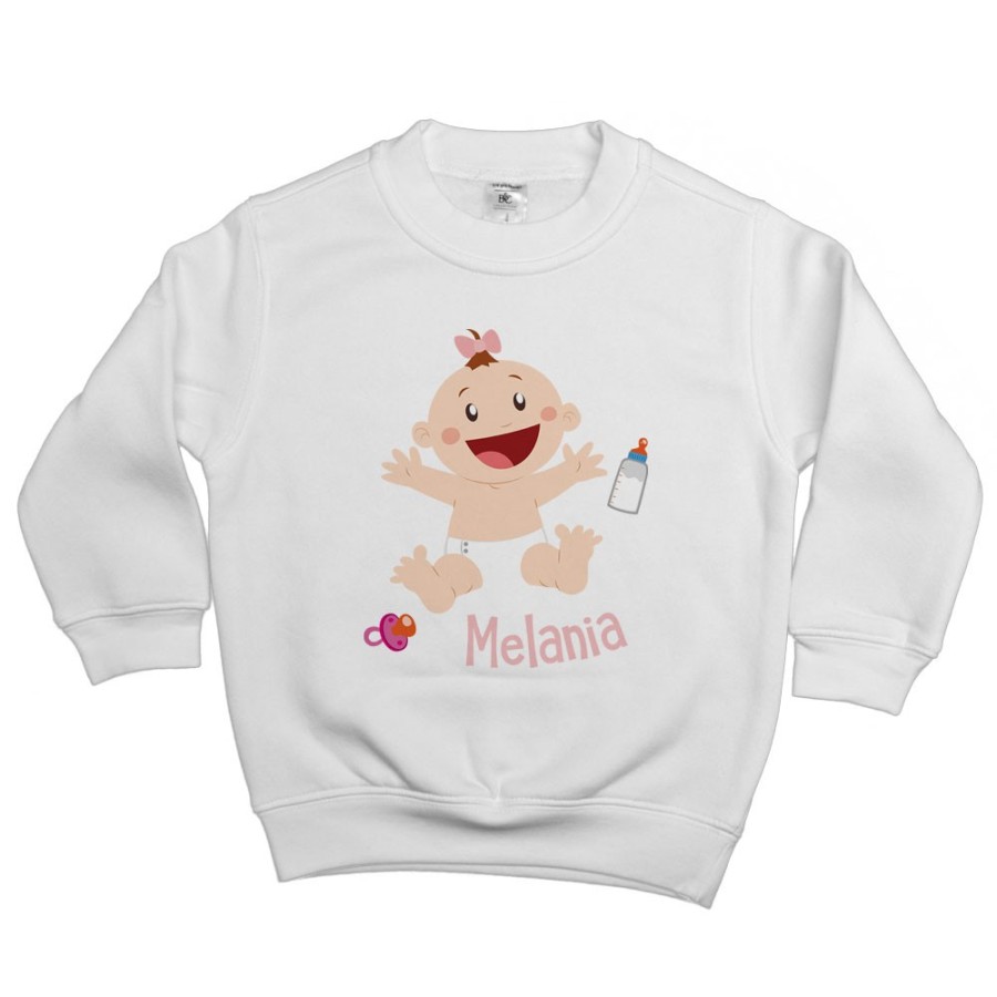 Felpa bambino personalizzata con nome bimbo con ciuccio e biberon Divertenti