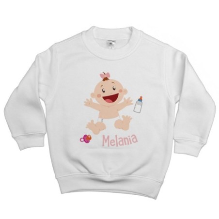 Felpa bambino personalizzata con nome bimbo con ciuccio e biberon Divertenti