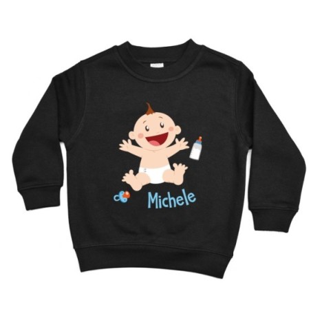 Felpa bambino personalizzata con nome bimbo con ciuccio e biberon Divertenti