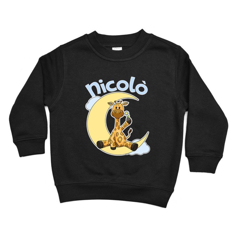 Felpa bambino personalizzata con nome giraffa sulla luna Divertenti