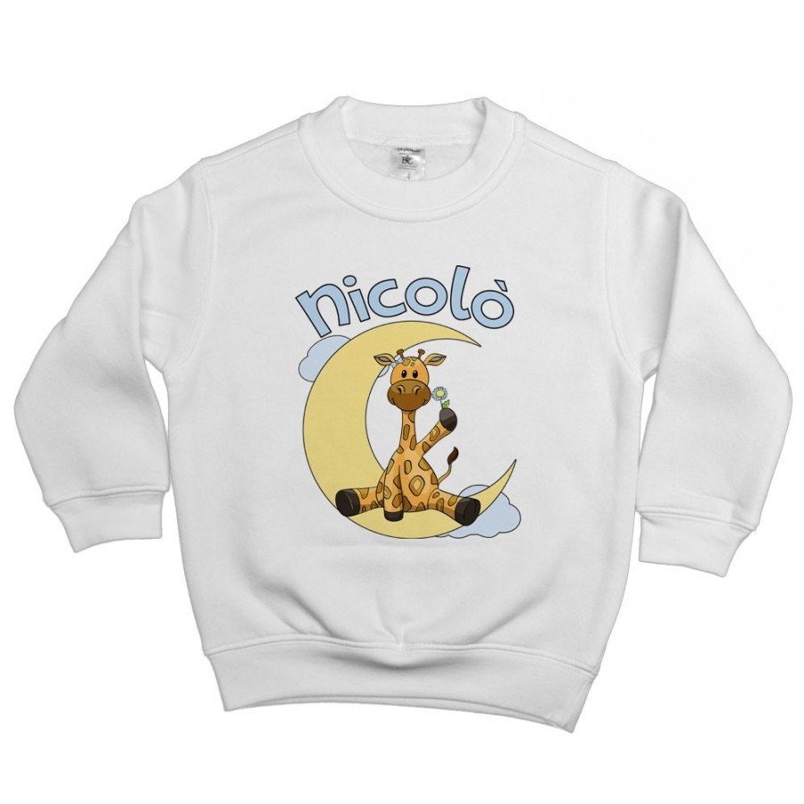 Felpa bambino personalizzata con nome giraffa sulla luna Divertenti