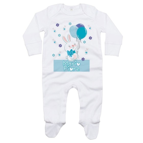 Tutina neonato personalizzata con nome coniglietto con palloncini colorati Divertenti