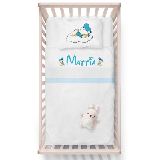 Lenzuola culletta e carrozzina personalizzata con nome baby paperino Cartoon