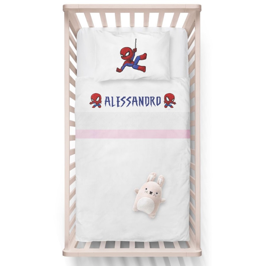 Lenzuola culletta e carrozzina personalizzata con nome baby spiderman Cartoon