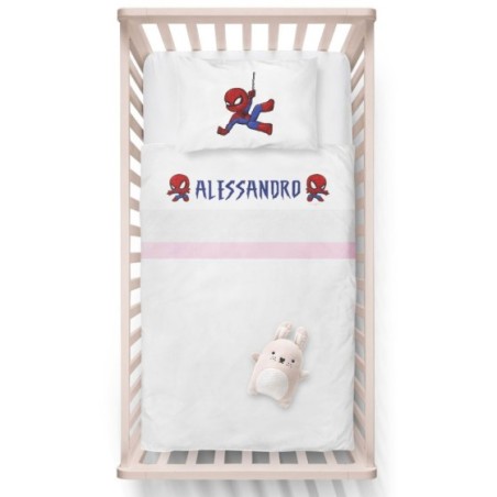 Lenzuola culletta e carrozzina personalizzata con nome baby spiderman Cartoon
